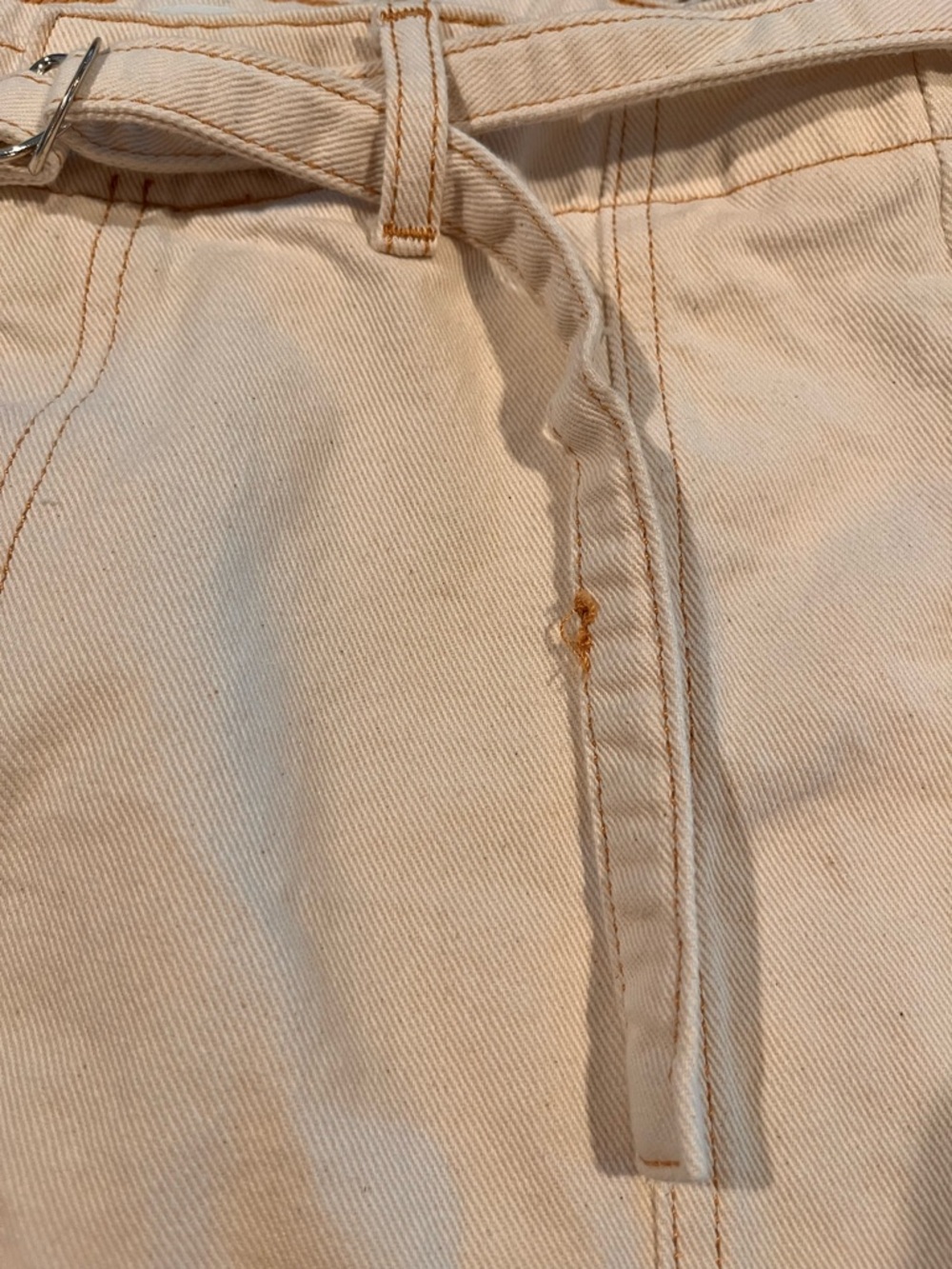 Zara High-Waist Cream 100% Cotton Wide Leg Contrast Stitch Jeans Size 6 - Picture 12 of 16